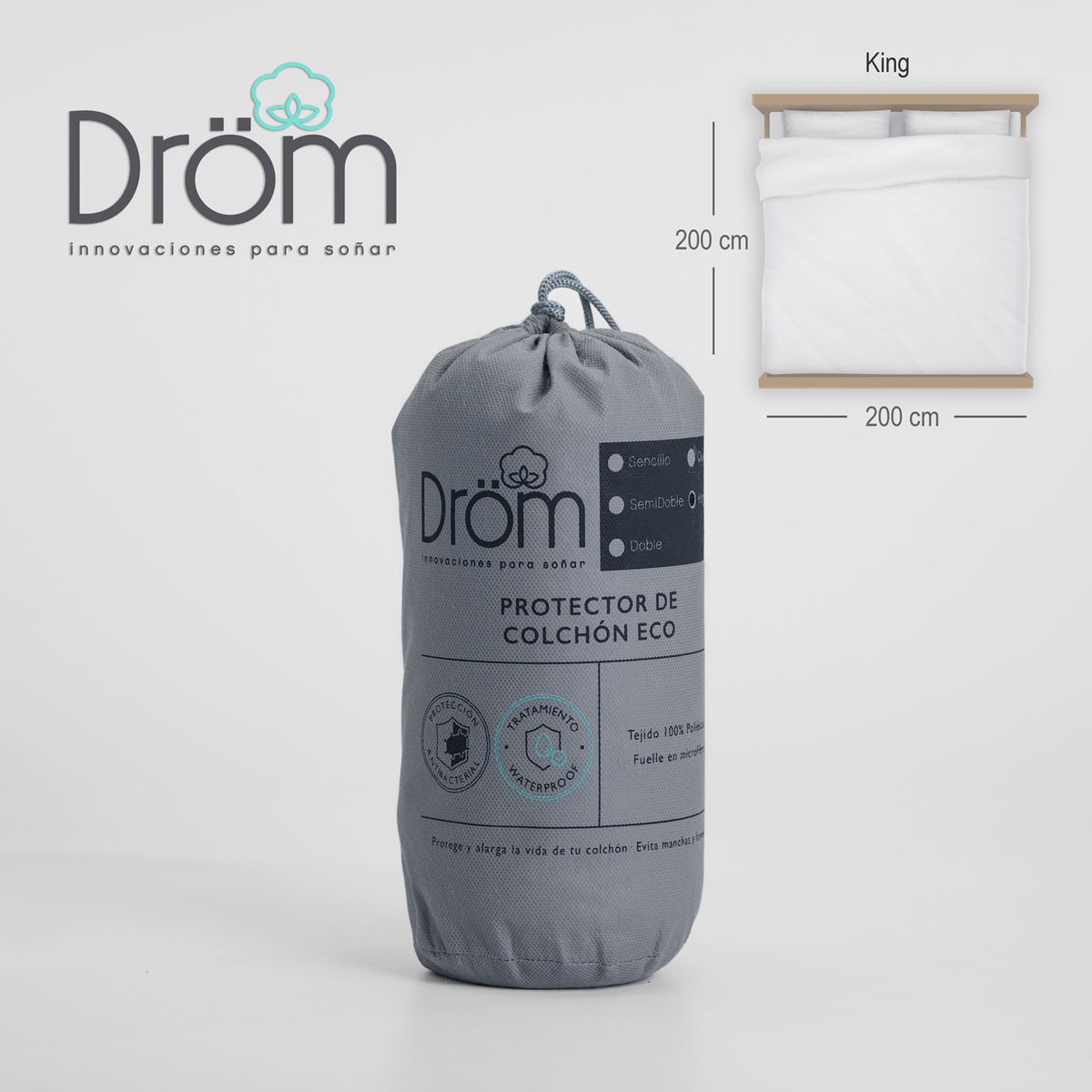 DROM - Protector de colchón King  Impermeable   Bambu  200X200X40 cm DROM