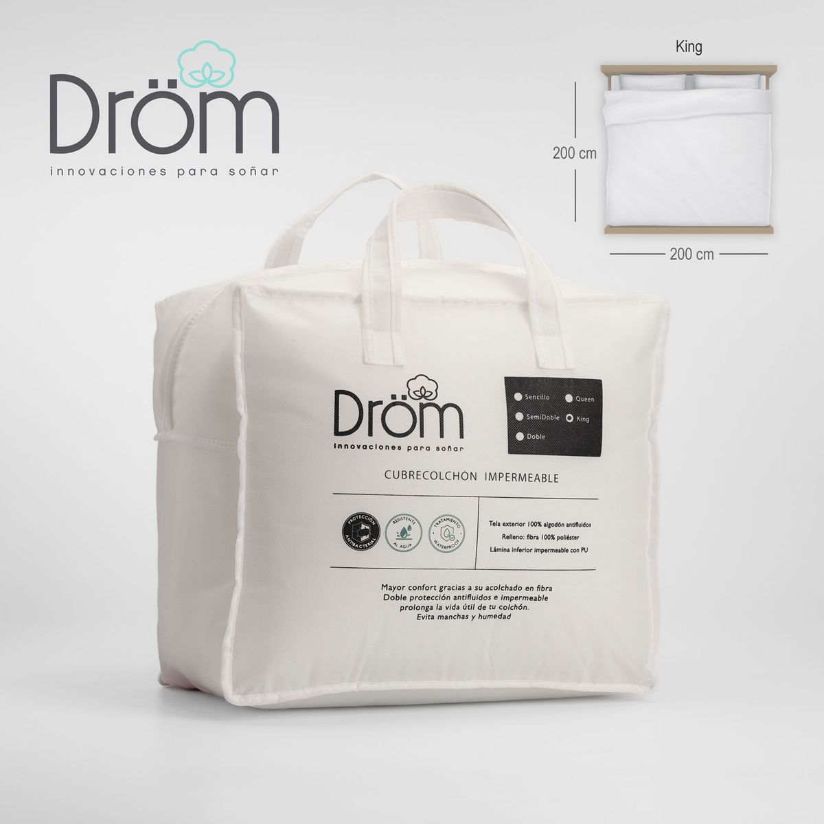 DROM - Protector de colchón King Impermeable   Bambu  200X200X40 CM DROM