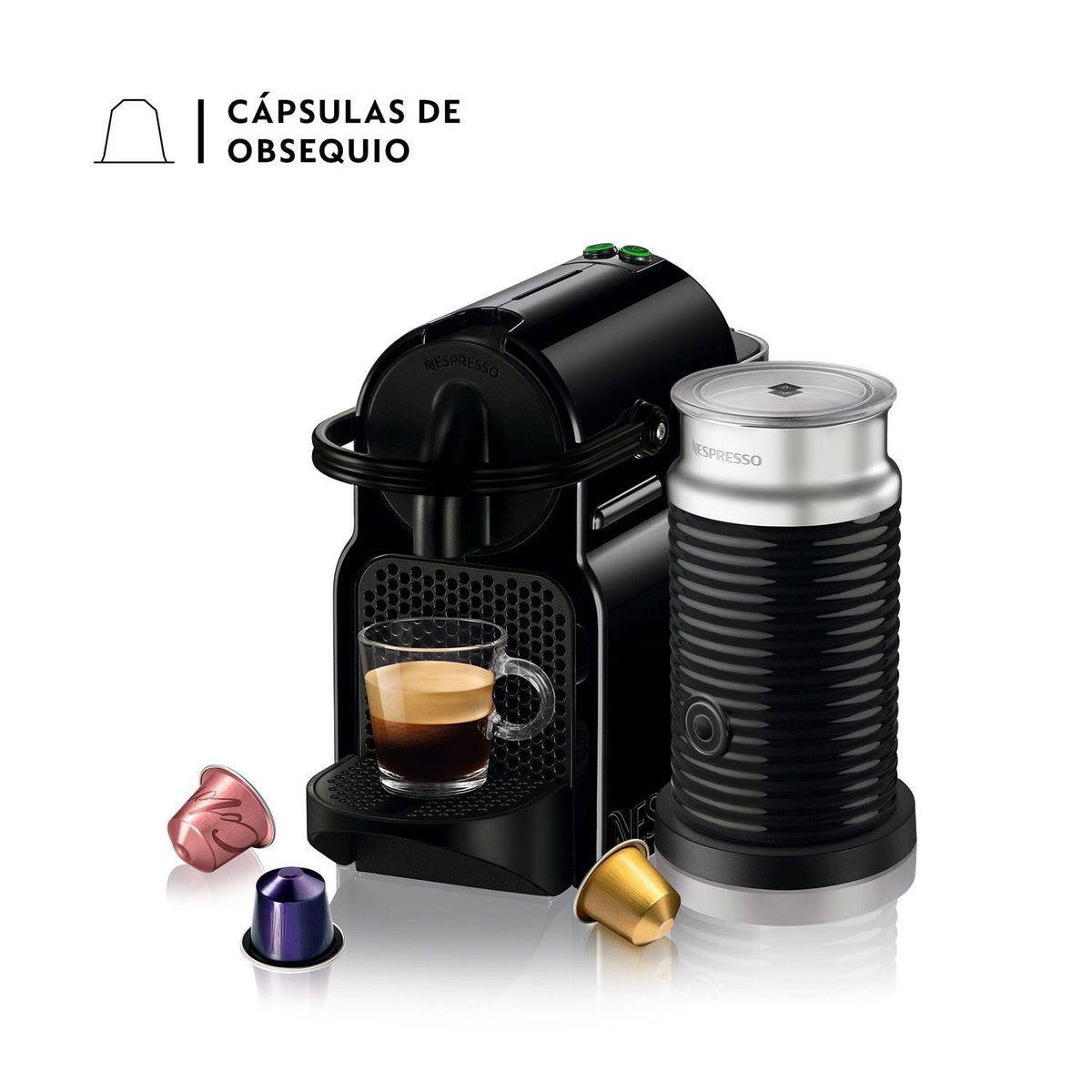 NESPRESSO - Cafetera de Cápsulas Nespresso Inissia Negra con Espumador de Leche