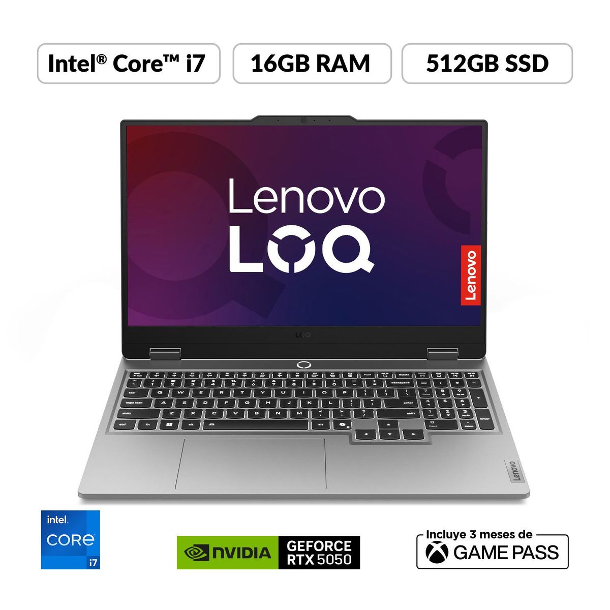 LENOVO - Portátil Gamer Lenovo LOQ| Geforce RTX 5050 |Intel Core i7 Serie HX | 16GB de RAM | 512GB SSD de Almacenamiento | Windows 11 | Pantalla 15.6 pulgadas | LOQ | Computador Portátil 