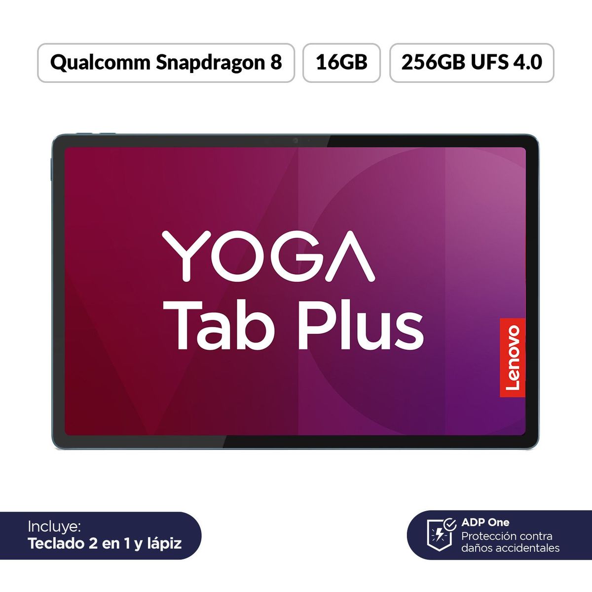 LENOVO - Tablet Lenovo Yoga Tab Plus 256GB | Teclado 2 en 1 y Pen  | Pantalla 12.7 pulgadas | 16GB RAM | Camara Posterior 13MP + 2MP con Linterna | Camara Frontal 13MP