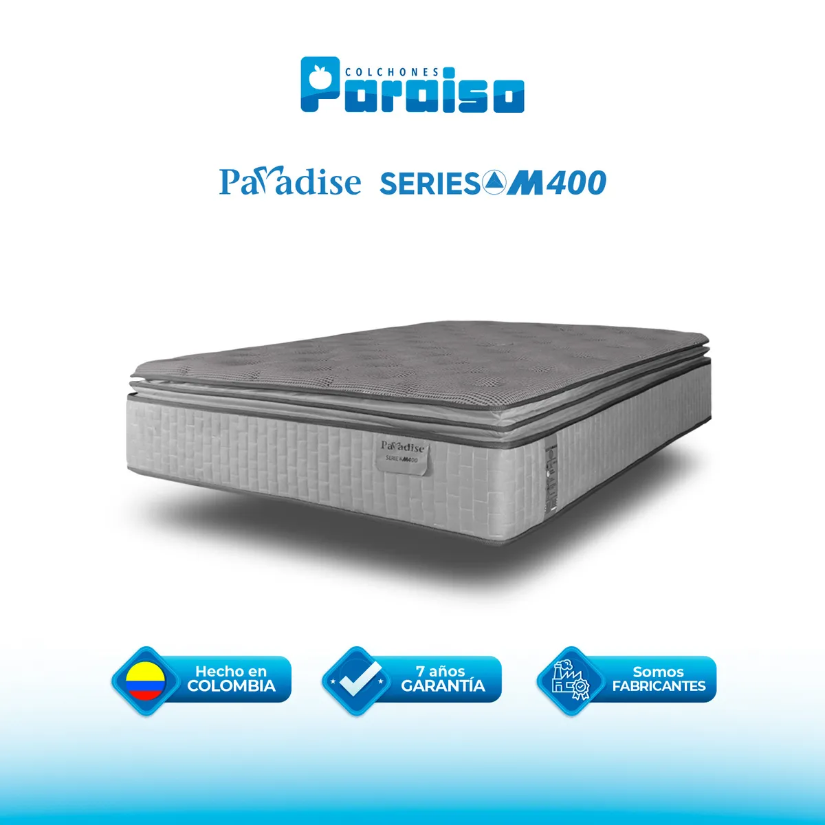 COLCHONES PARAISO - Colchón Queen Firmeza Suave Ortopédico Resortado Serie M 160 x 190 cm Paraiso