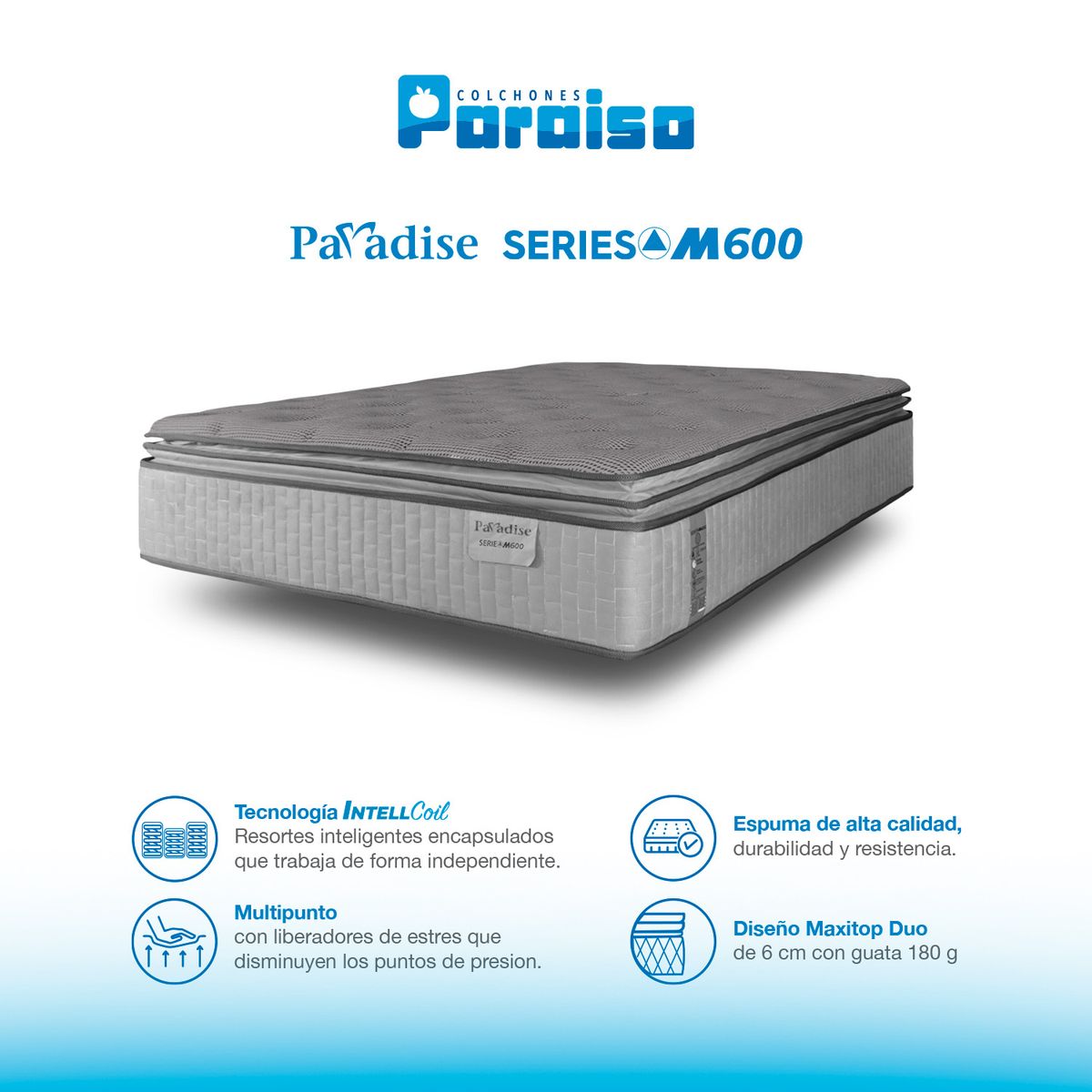 COLCHONES PARAISO - Colchón Doble Firme Ortopédico Resortado Serie M 140 x 190 cm Paraiso