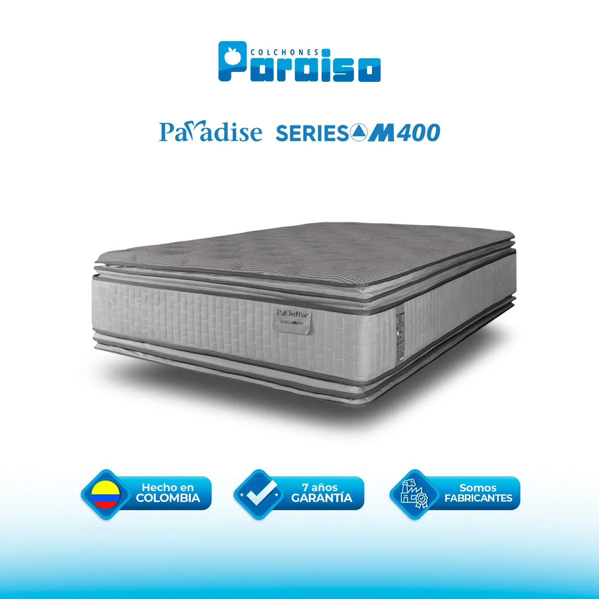 COLCHONES PARAISO - Colchón King Firmeza Suave Ortopédico Resortado Serie M 200 x 200 cm Paraiso