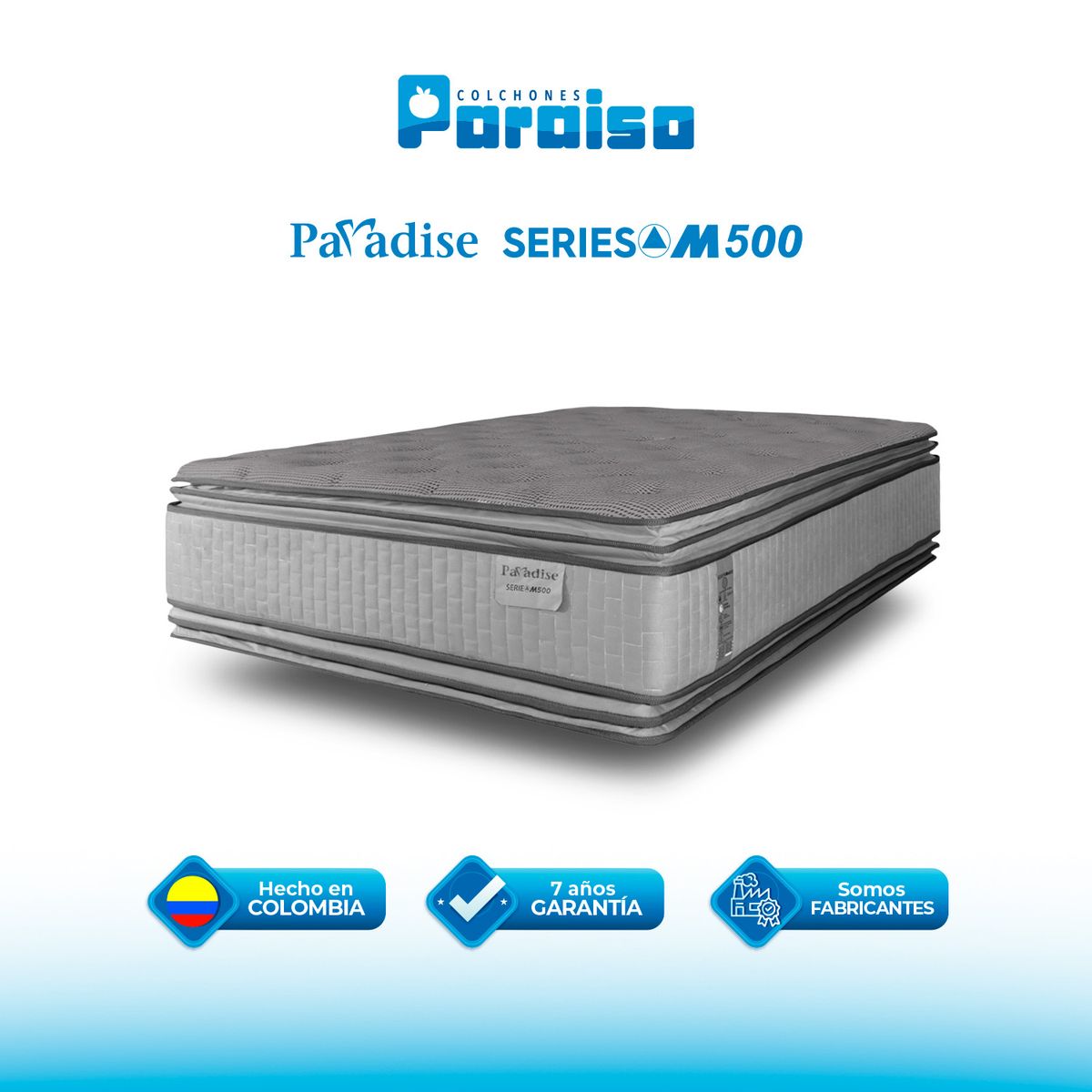 COLCHONES PARAISO - Colchón Sencillo Firmeza Media Ortopédico Resortado Serie M 100 x 190 cm Paraiso