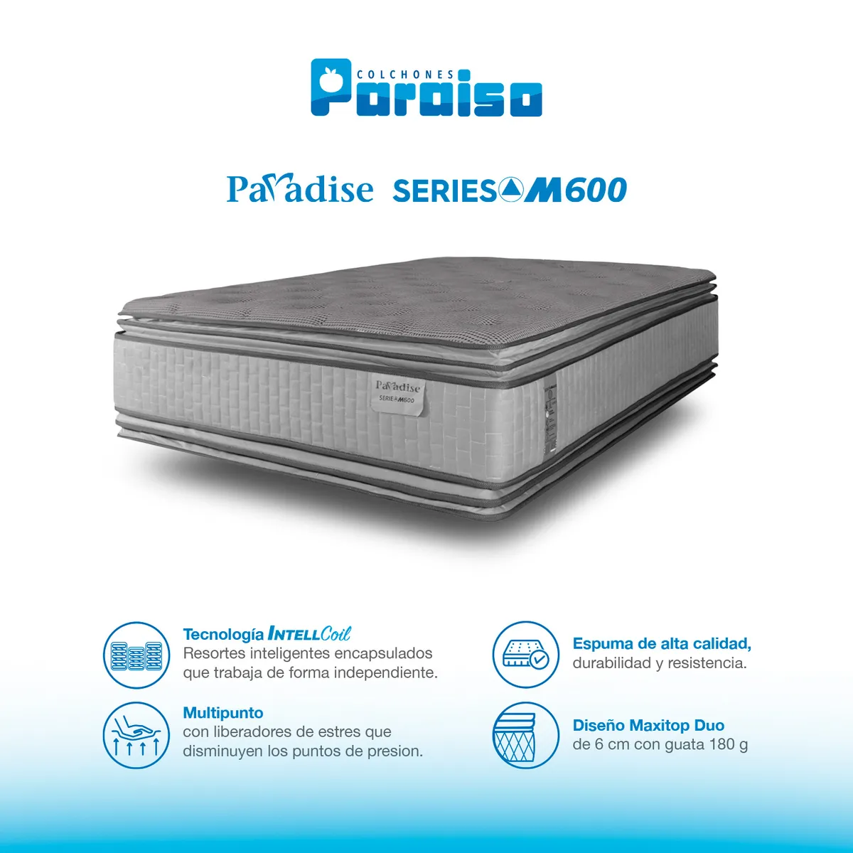 COLCHONES PARAISO - Colchón Sencillo Firme Ortopédico Resortado Serie M 90 x 190 cm Paraiso