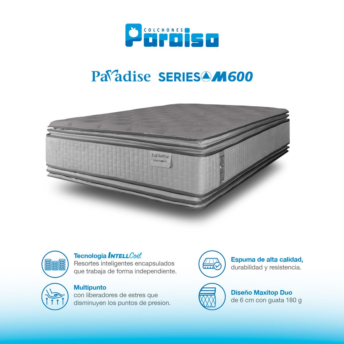 COLCHONES PARAISO - Colchón Doble Firme Ortopédico Resortado Serie M 140 x 190 cm Paraiso
