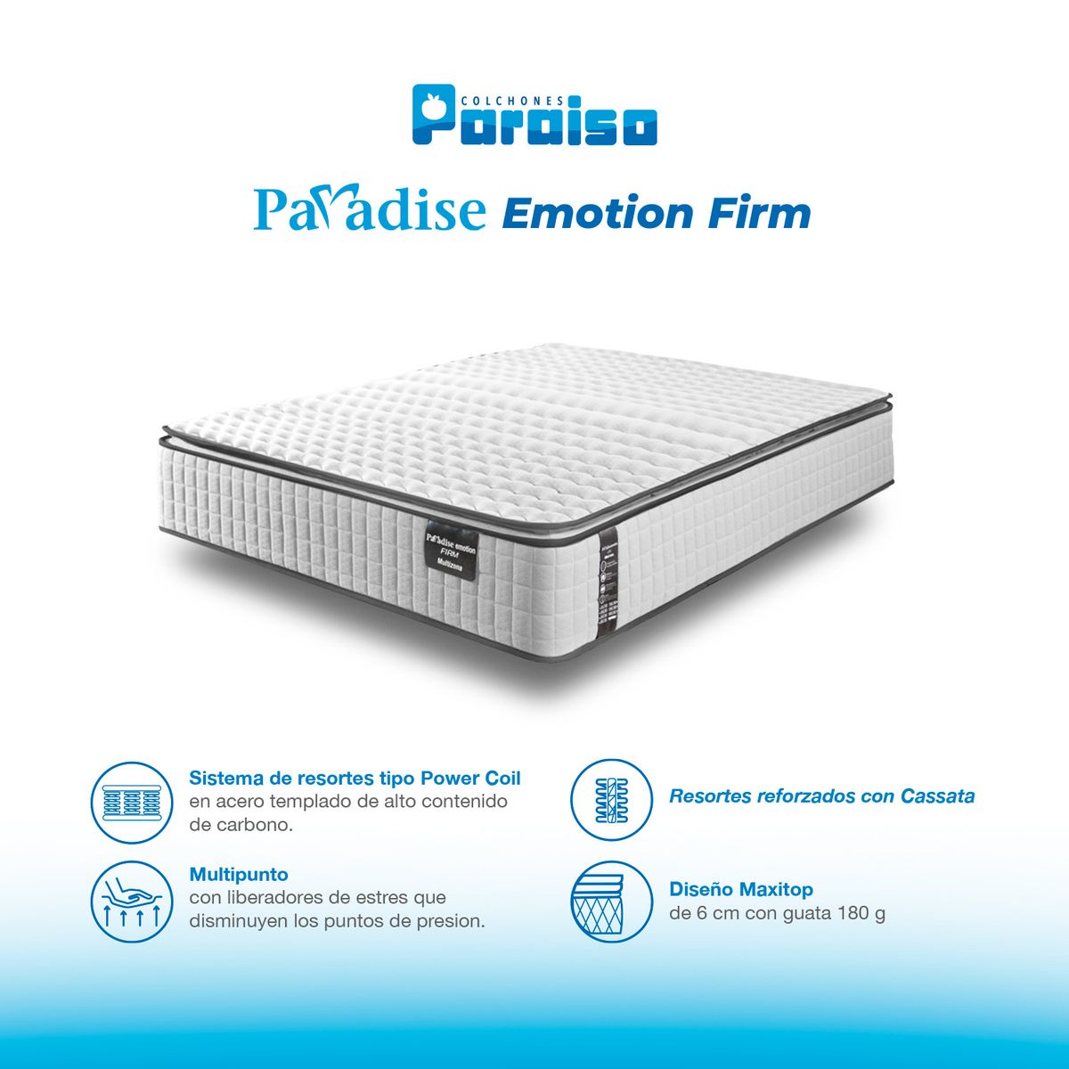 COLCHONES PARAISO - Colchón Doble Firme Ortopédico Resortado Ortholife 140 x 190 cm Paraiso