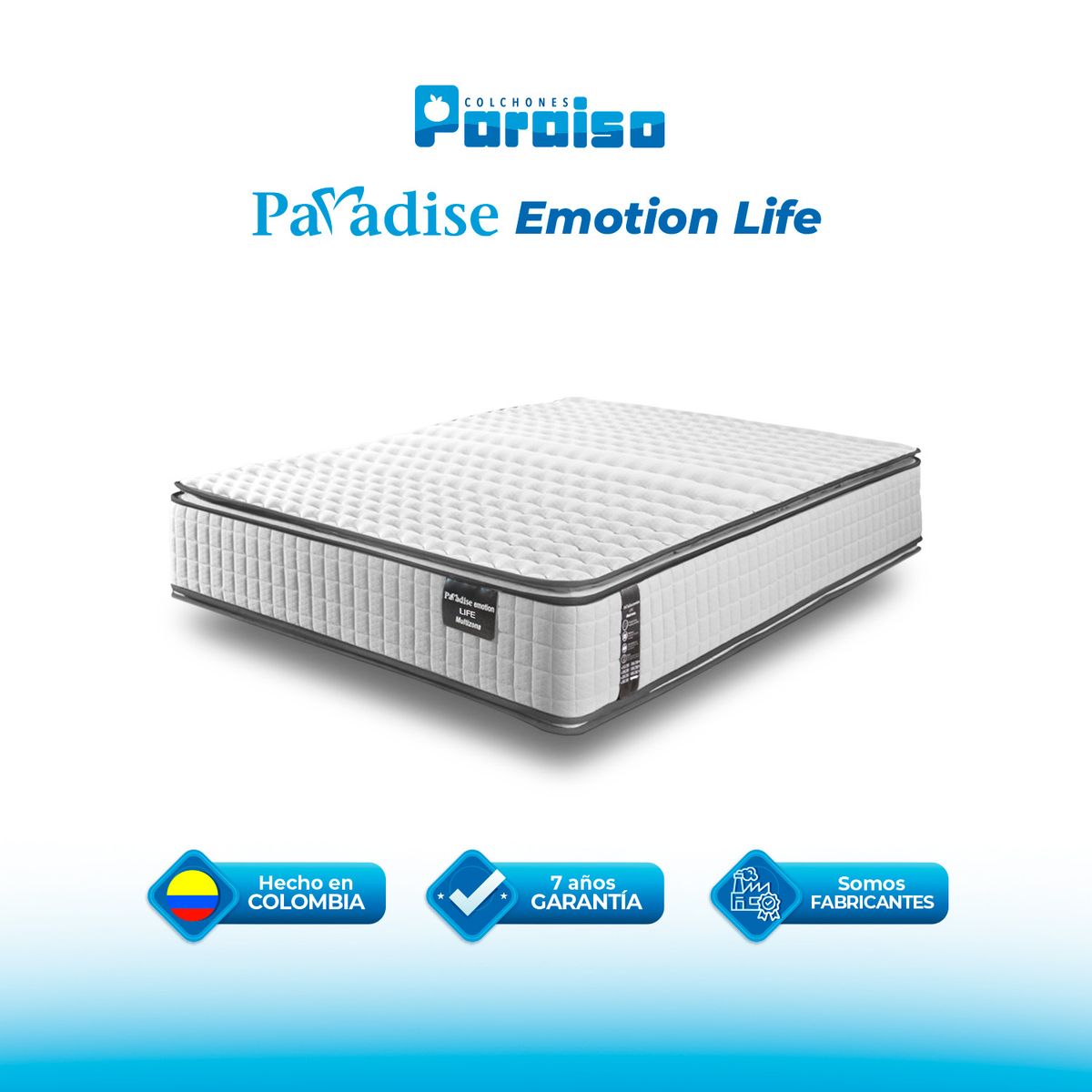 COLCHONES PARAISO - Colchón Sencillo Firmeza Media Ortopédico Resortado Emotion 100 x 190 cm Paraiso