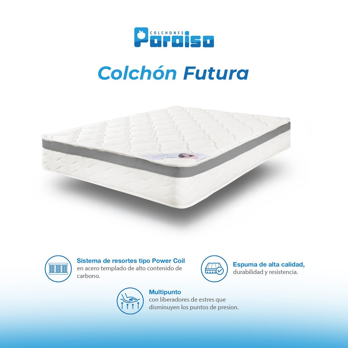 COLCHONES PARAISO - Colchón Sencillo Firmeza Suave Ortopédico Resortado Futura 90 x 190 cm Paraiso