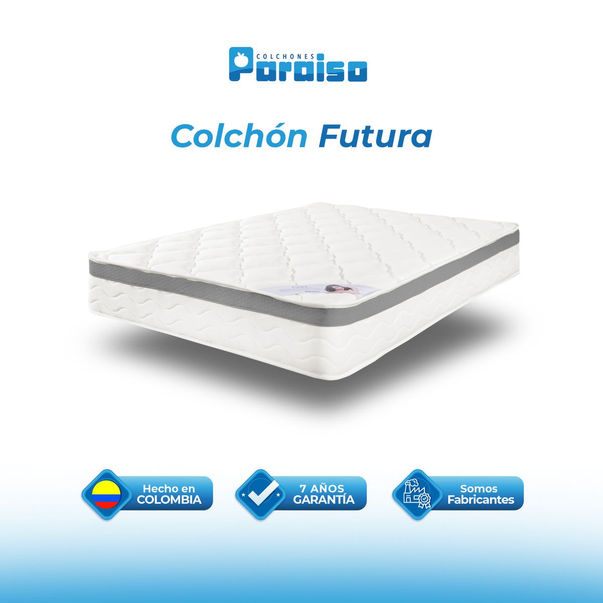 COLCHONES PARAISO - Colchón Sencillo Firmeza Suave Ortopédico Resortado Futura 100 x 190 cm Paraiso