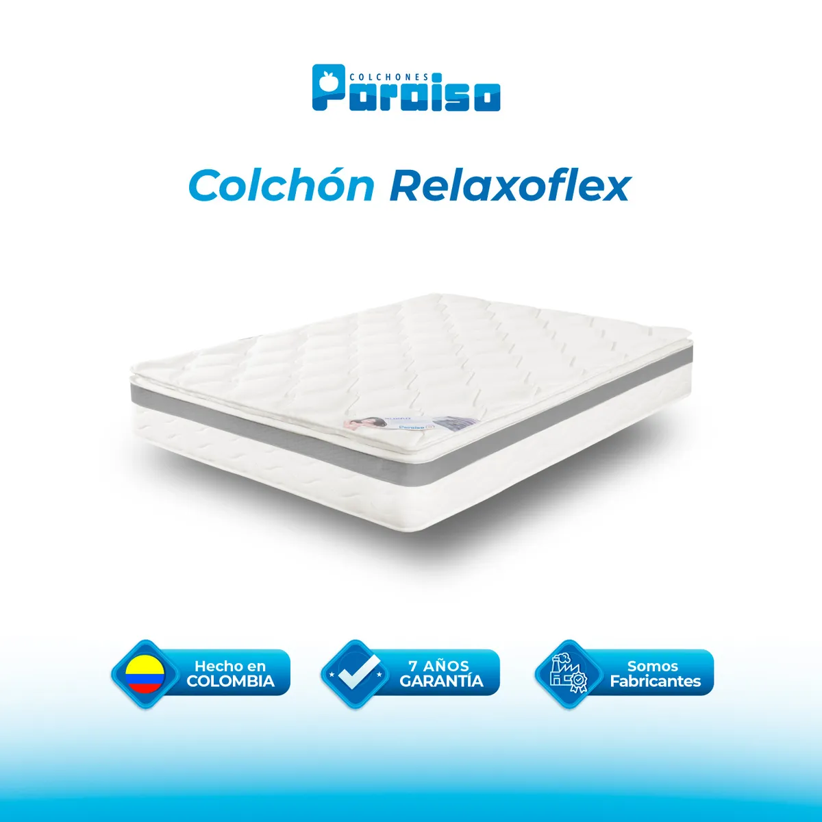 COLCHONES PARAISO - Colchón Sencillo Firmeza Media Ortopédico Resortado Relaxoflex 90 x 190 cm Paraiso