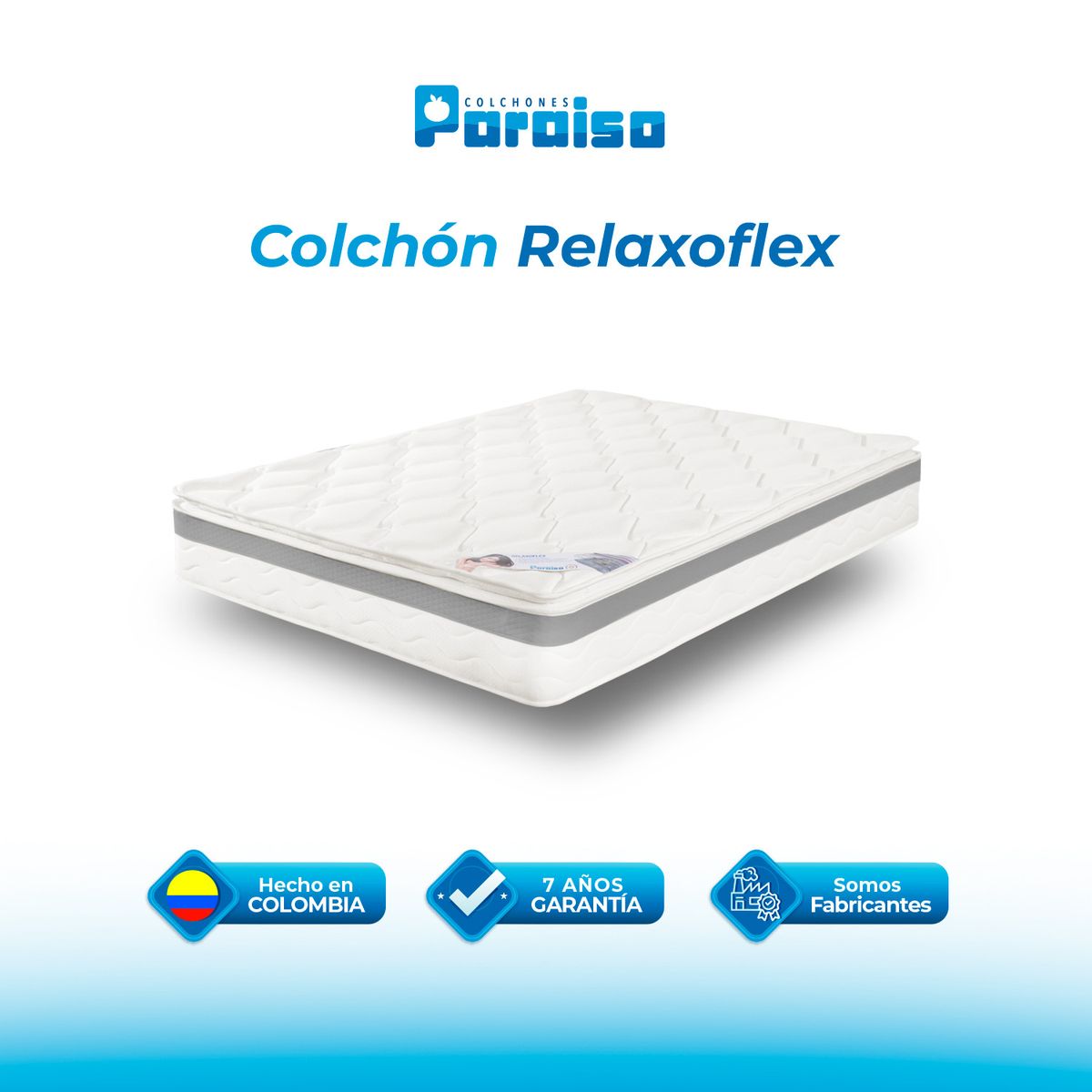 COLCHONES PARAISO - Colchón Sencillo Firmeza Media Ortopédico Resortado Relaxoflex 100 x 190 cm Paraiso