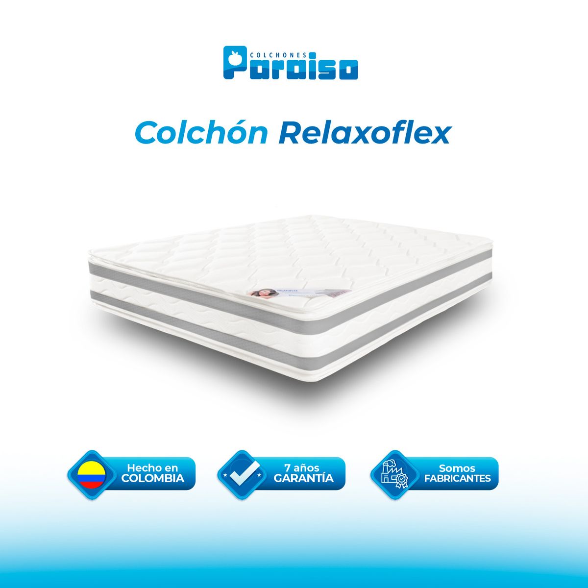 COLCHONES PARAISO - Colchón Sencillo Firmeza Media Ortopédico Resortado Relaxoflex 100 x 190 cm Paraiso