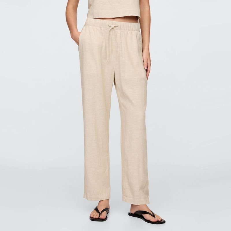 GAP - Pantalón Recto Mujer Tiro medio de Lino Gap