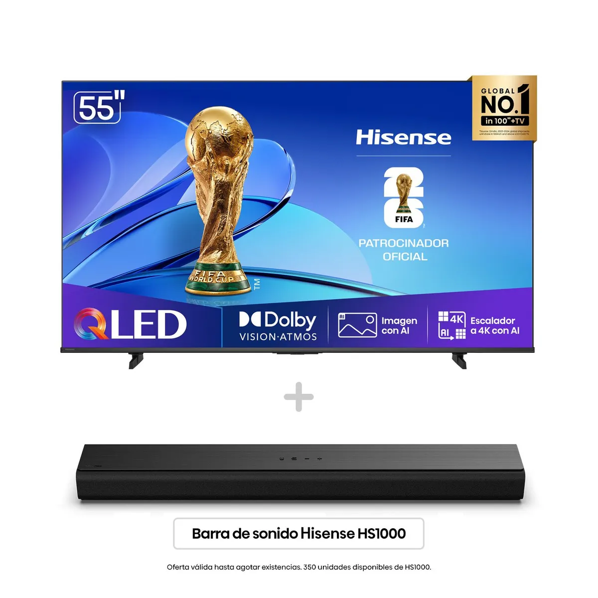 HISENSE - Combo Televisor + Barra Hisense | 55 Pulgadas QLED 4K 55Q6QV |  Barra de Sonido HS1000