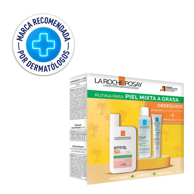 LA ROCHE POSAY - Fotoprotectores PACK ANTHELIOS OIL CONTROL FLUIDO CON COLOR 50ML + EFFACLAR DUO+M 15ML + AGUA MICELAR 50ML La Roche Posay Incluye: 3 Productos