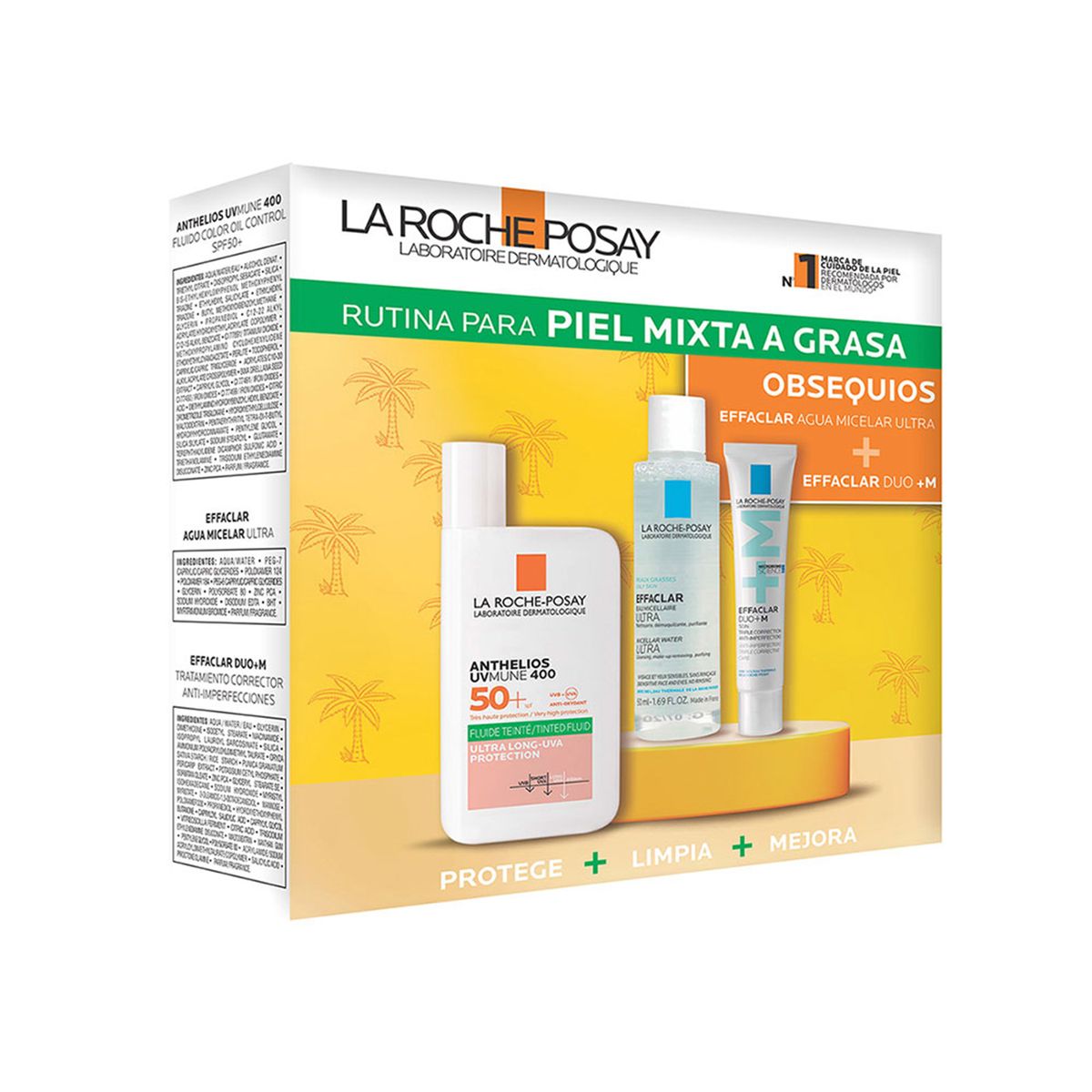 LA ROCHE POSAY - Fotoprotectores PACK ANTHELIOS OIL CONTROL FLUIDO CON COLOR 50ML + EFFACLAR DUO+M 15ML + AGUA MICELAR 50ML La Roche Posay Incluye: 3 Productos