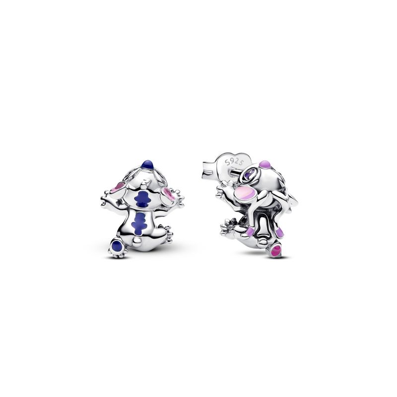 PANDORA - Aretes Pandora Botón Angel y Stitch de Disney Plata Esterlina