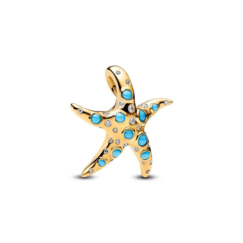 PANDORA - Charm Pandora Colgante Estrella de Mar Azul Brillante Recubrimiento en Oro