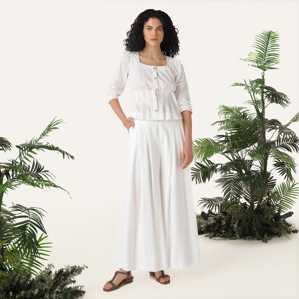 BAHIA MARIA X FALABELLA - Sandalias planas en cuero Mujer Bahía María X Falabella Cafés