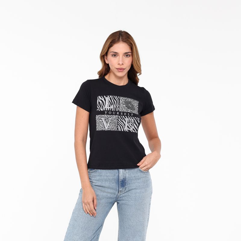 MOSSIMO - Camiseta Mujer con Estampado Manga corta de Algodón Mossimo