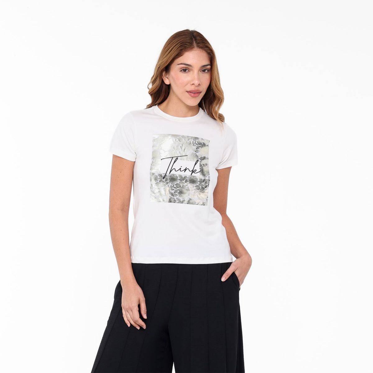 MOSSIMO - Camiseta Mujer con Estampado Manga corta de Algodón Mossimo