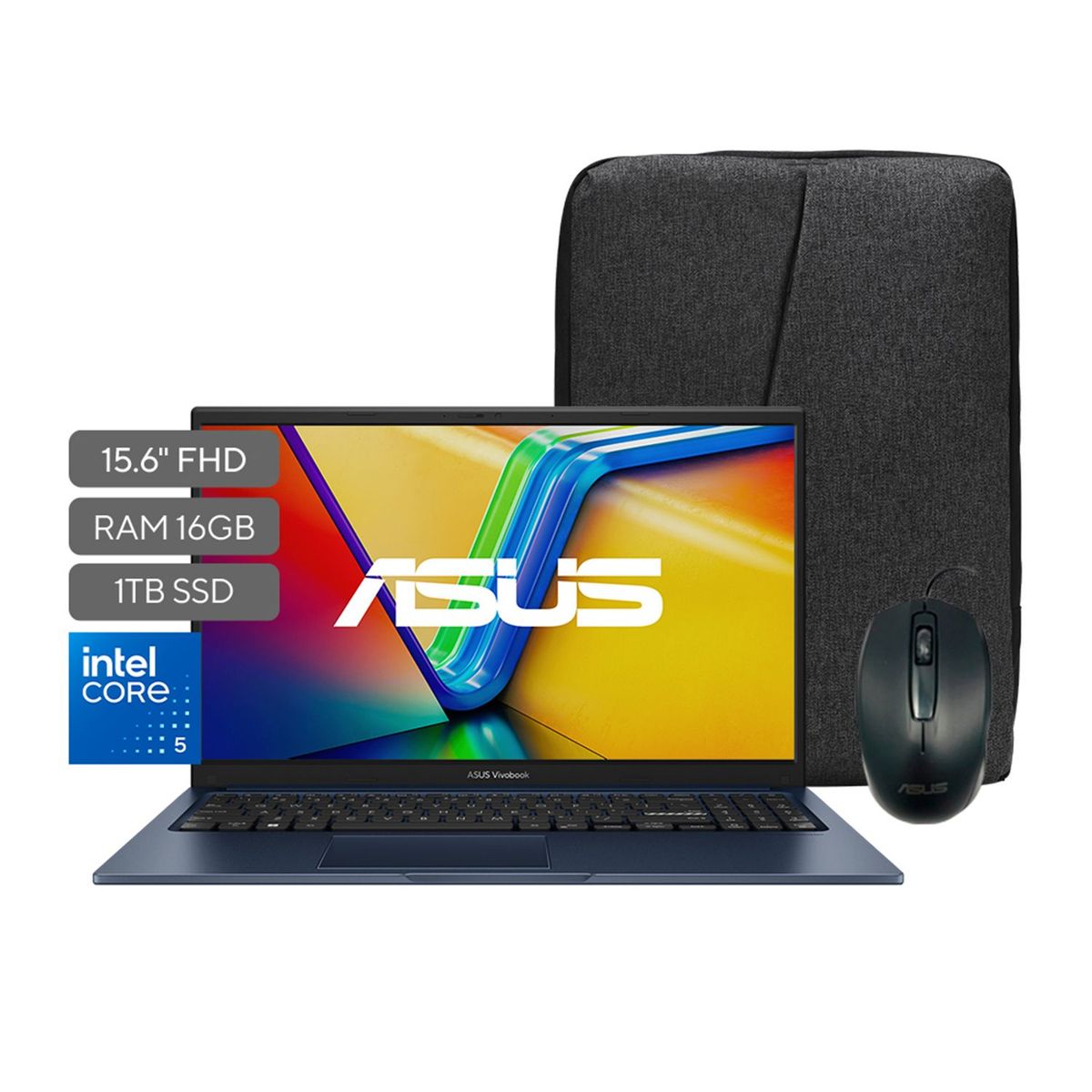 ASUS - Portátil ASUS Vivobook 15 | Intel Core 5 | 16 GB de RAM | 1TB SSD de almacenamiento | Windows 11 |15.6 Pulgadas | X1504VA-NJ3119W |  Computador portátil | Incluye maleta y mouse