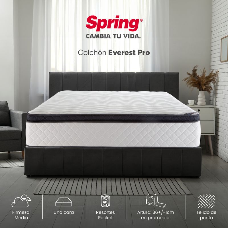 COLCHONES SPRING - Colchón King Firmeza Media Ortopédico con Pillow Resortado Everest Pro 200 x 200 x 36 cm Colchones Spring