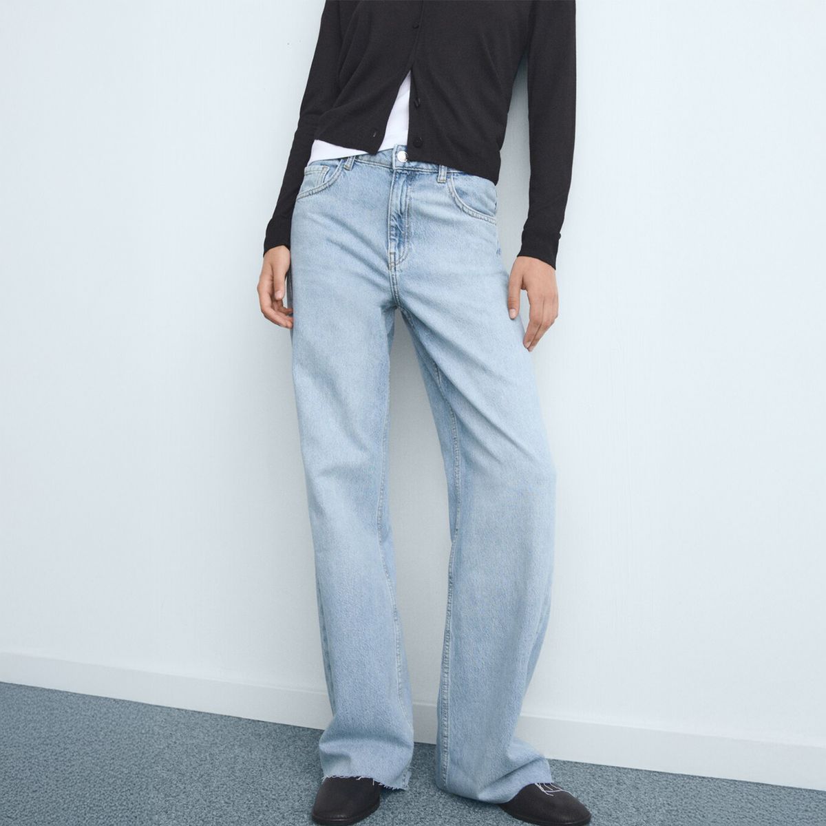 MANGO - Jean Wide leg Mujer Tiro alto de Algodón MANGO