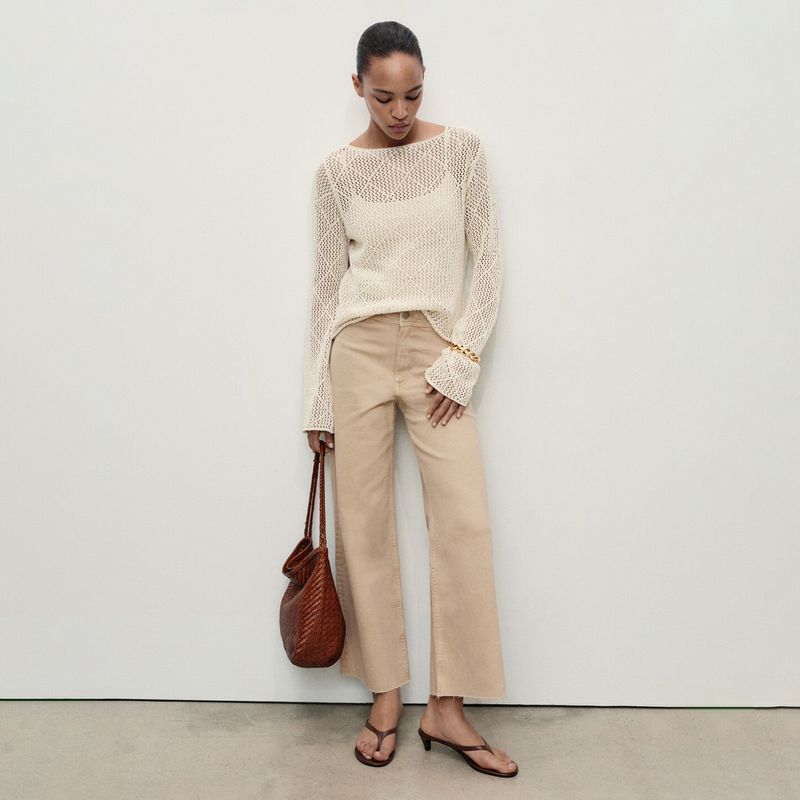 MANGO - Jean Culotte Mujer Tiro alto de Algodón MANGO