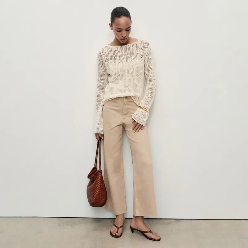 MANGO - Jean Culotte Mujer Tiro alto de Algodón MANGO