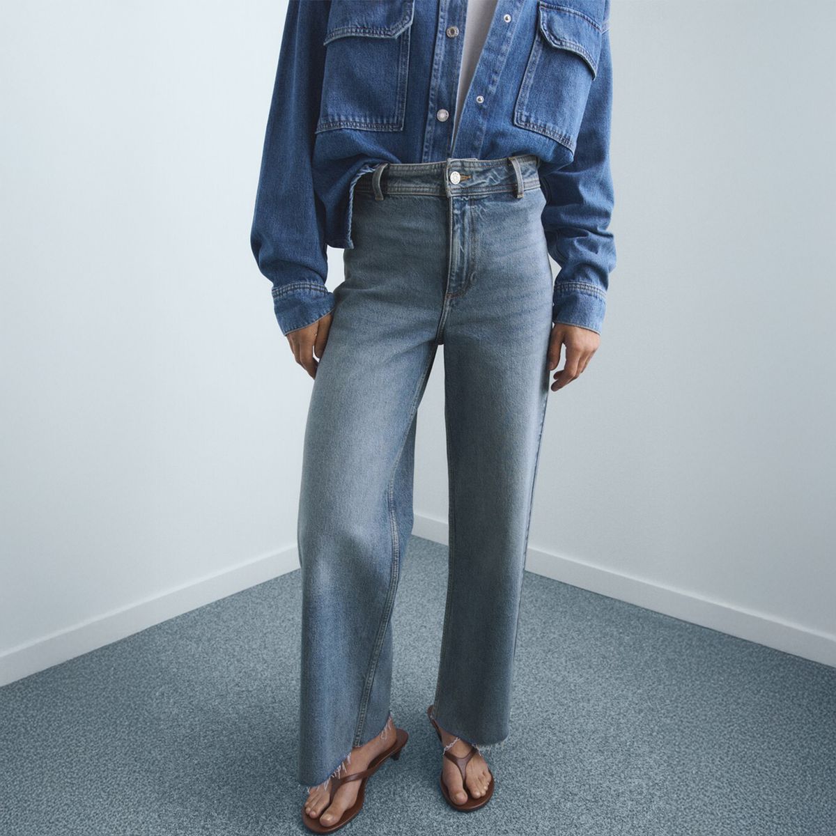 MANGO - Jean Culotte Mujer Tiro alto de Algodón MANGO