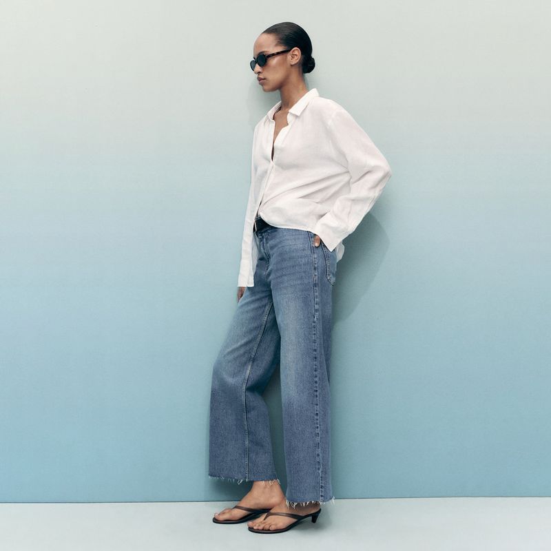 MANGO - Jean Culotte Mujer Tiro alto de Algodón MANGO