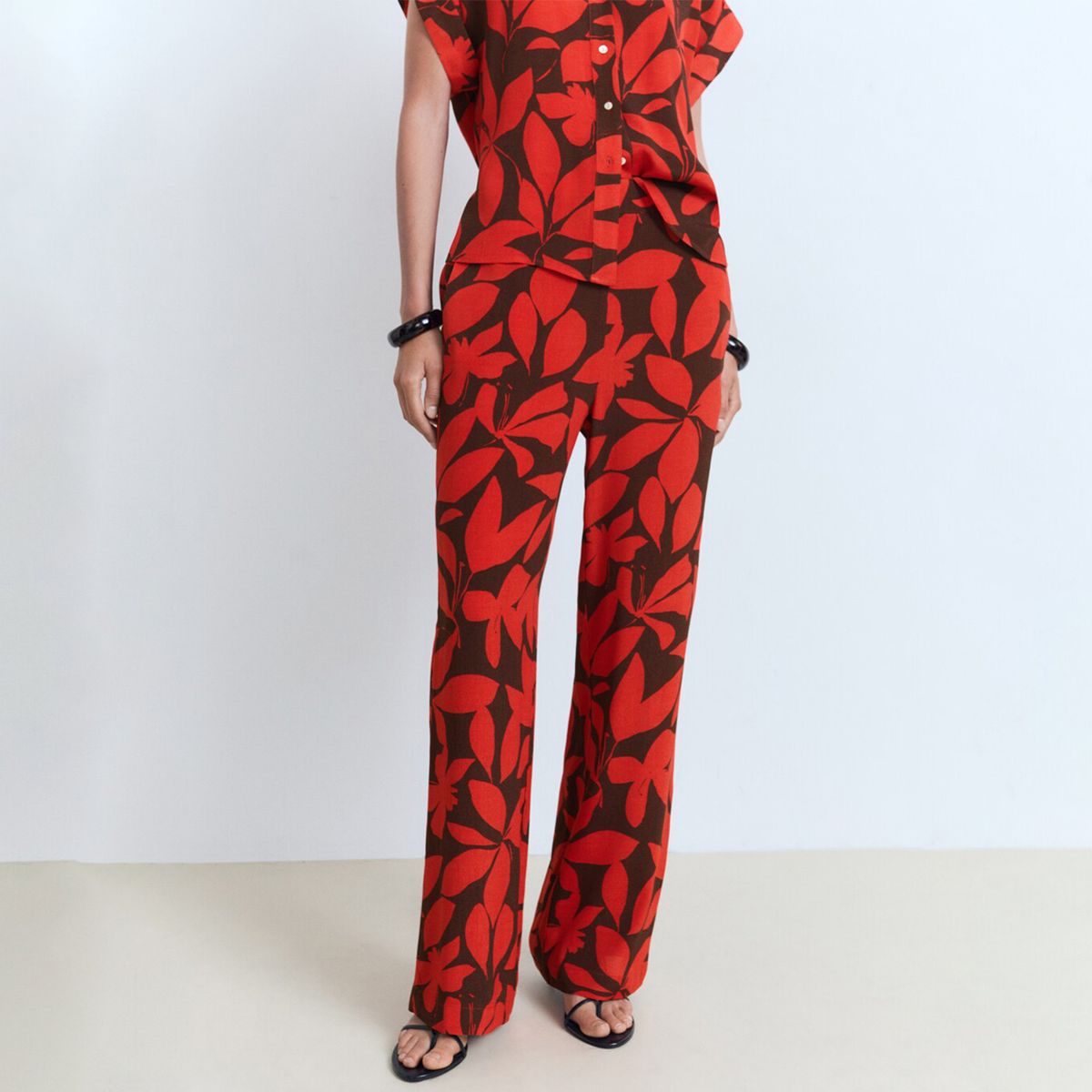 MANGO - Pantalón Recto Mujer Tiro alto con Estampado Mango