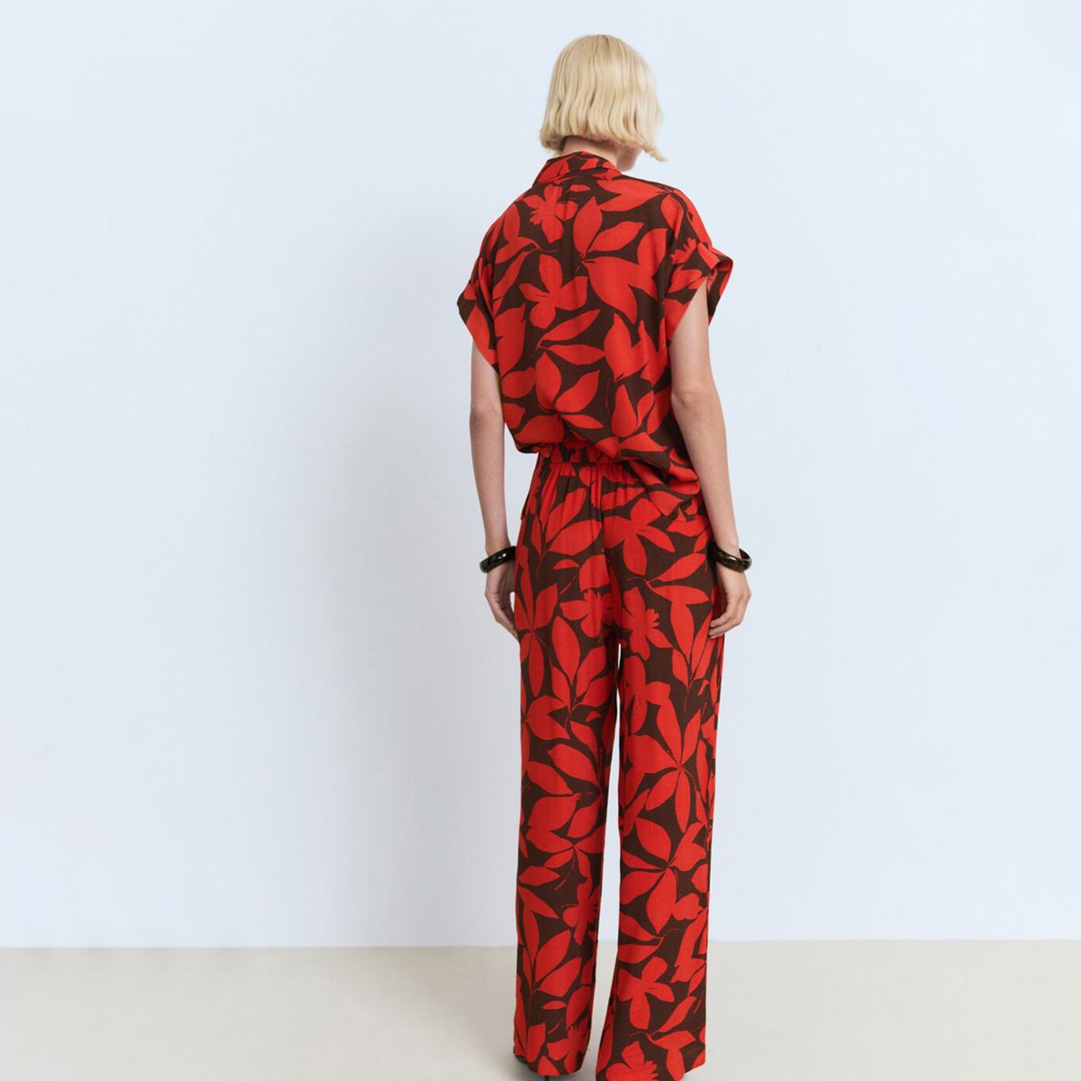 MANGO - Pantalón Recto Mujer Tiro alto con Estampado Mango