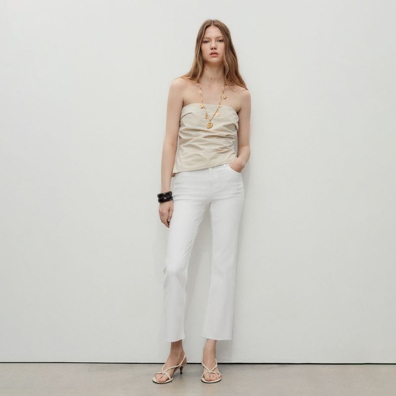 MANGO - Jean Flare Mujer Tiro medio de Algodón MANGO