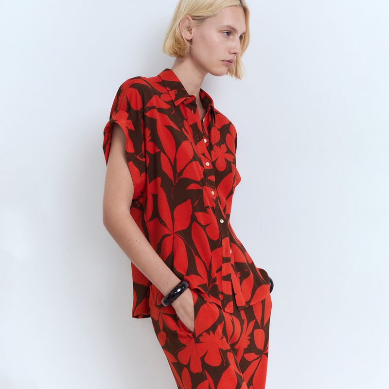 MANGO - Camisa Mujer con Estampado Manga corta Mango