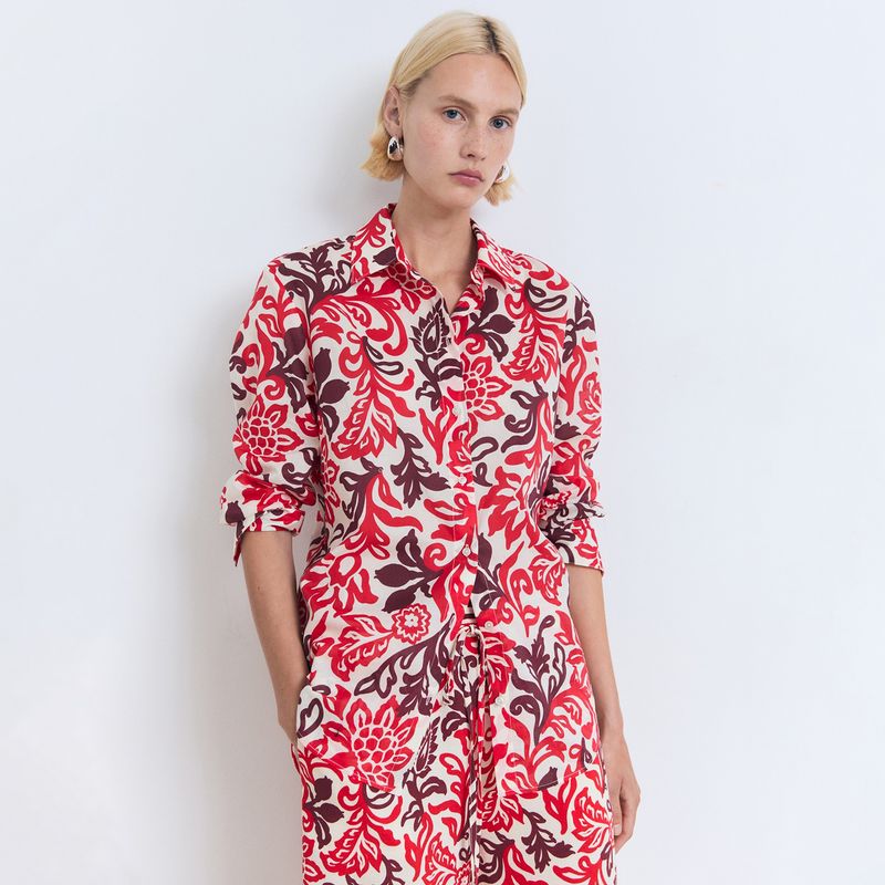 MANGO - Camisa Mujer con Estampado Manga larga de Algodón Mango
