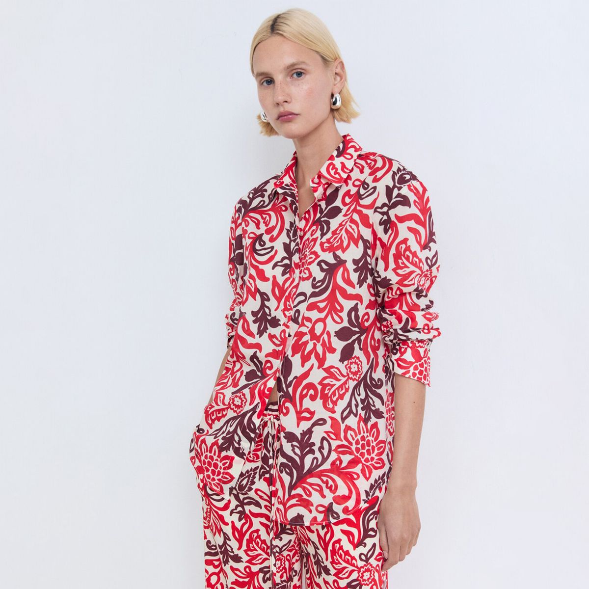 MANGO - Pantalón Recto Mujer Tiro alto con Estampado Mango