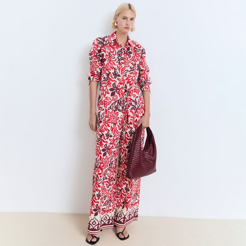 MANGO - Pantalón Recto Mujer Tiro alto con Estampado Mango