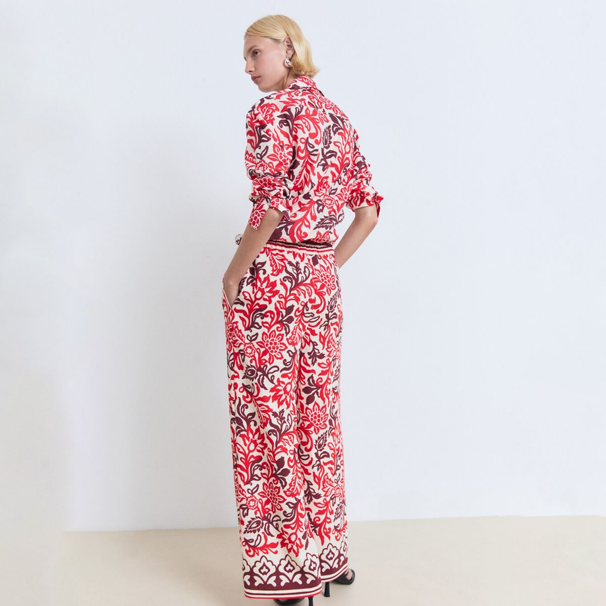 MANGO - Pantalón Recto Mujer Tiro alto con Estampado Mango