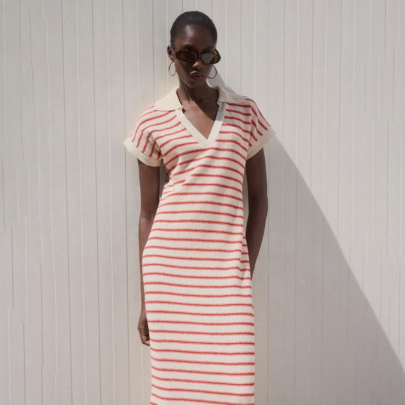 MANGO - Vestido Mujer Largo de Rayas de Algodón Mango 