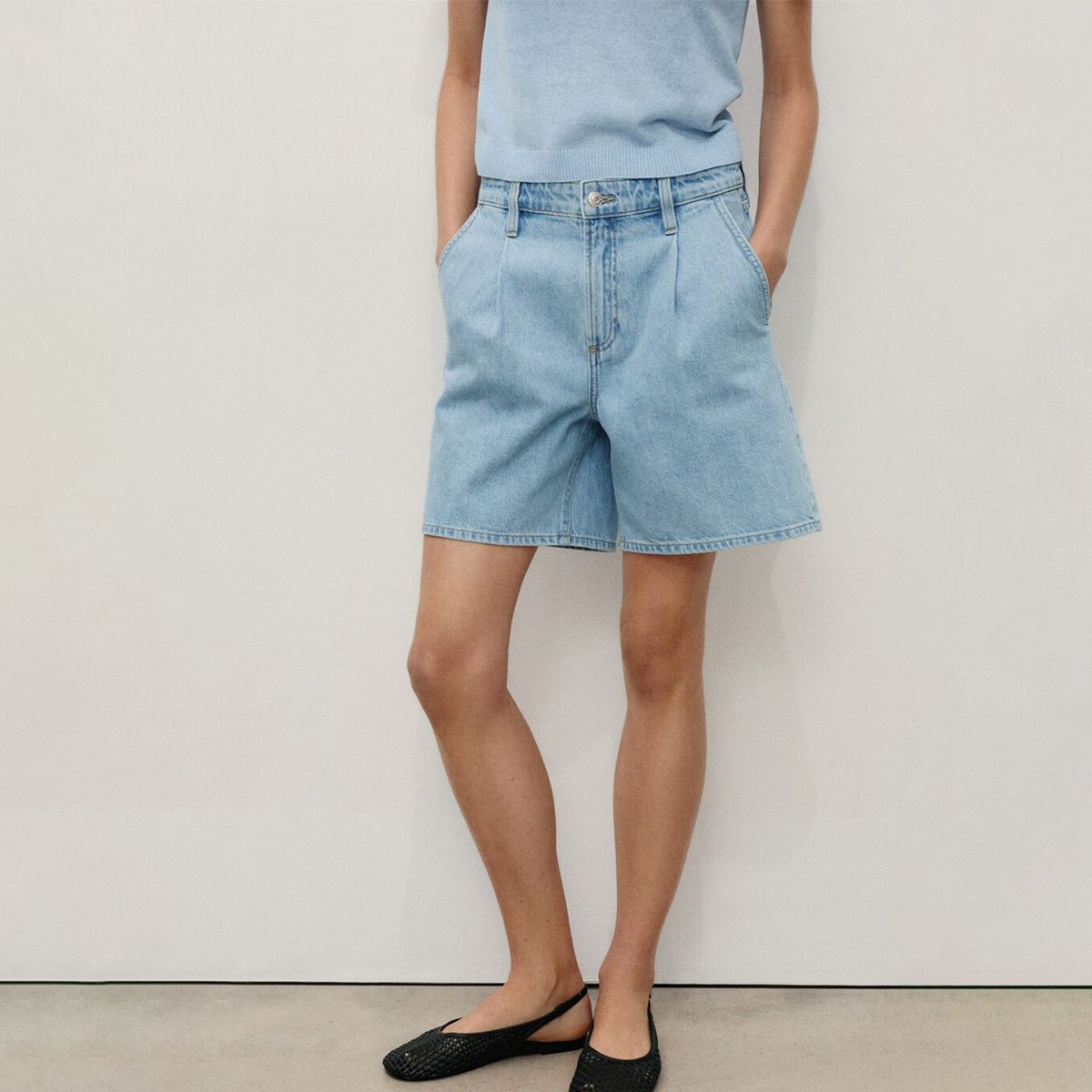 MANGO - Bermuda de jean Mujer Tiro medio de Algodón Mango