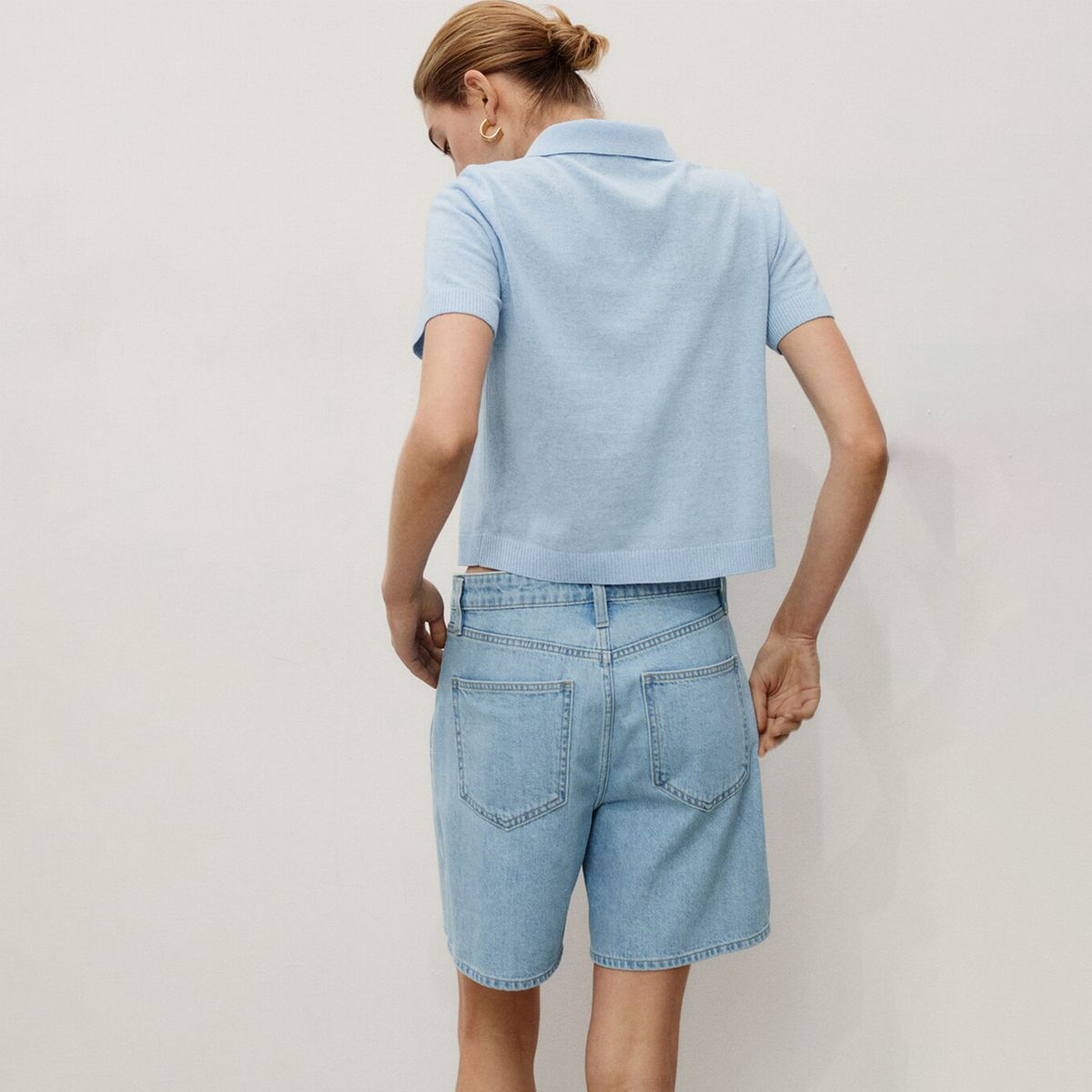 MANGO - Bermuda de jean Mujer Tiro medio de Algodón Mango