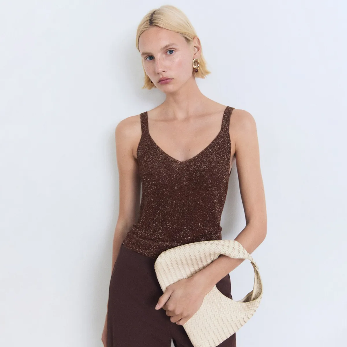 MANGO - Top Mujer Brillante Sin mangas Mango 