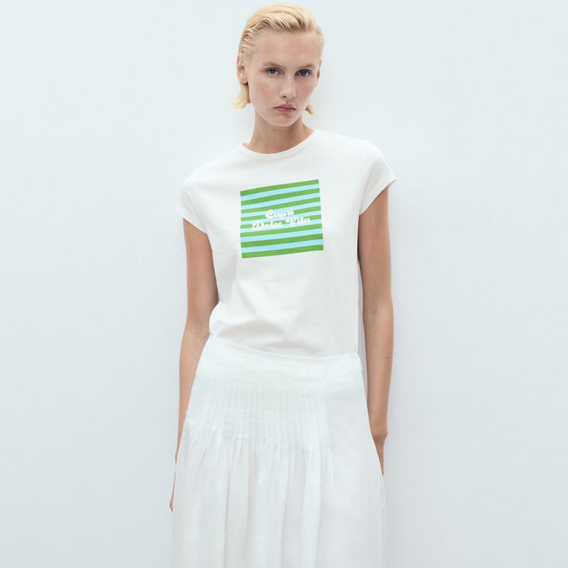 MANGO - Camiseta Mujer con Estampado Manga corta de Algodón MANGO