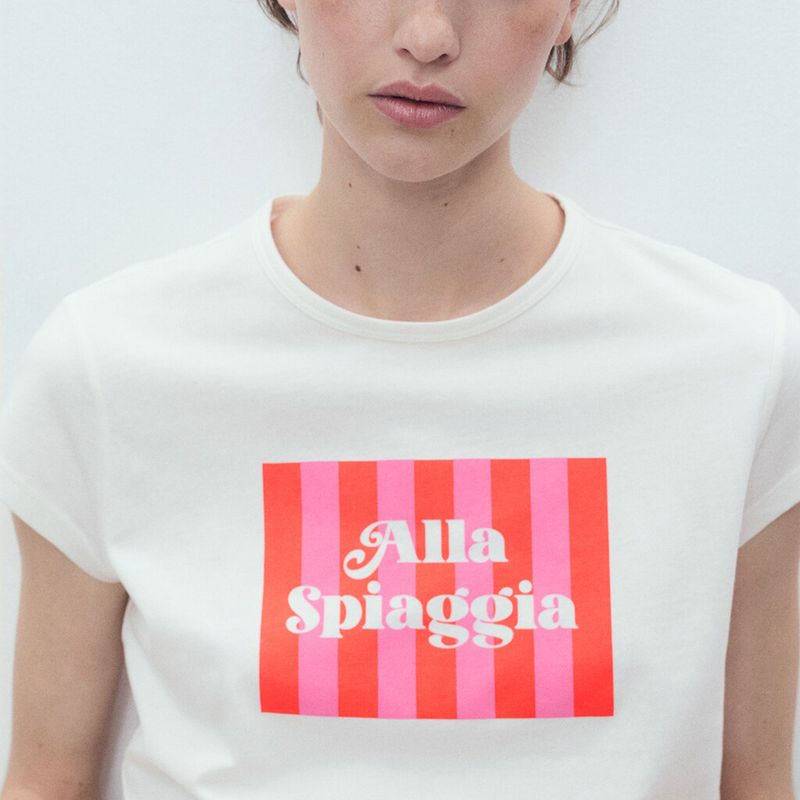 MANGO - Camiseta Mujer con Estampado Manga corta de Algodón MANGO