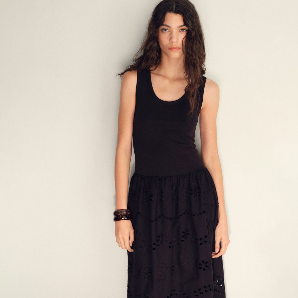 MANGO - Vestido Mujer Largo con Bordado de Algodón Mango 