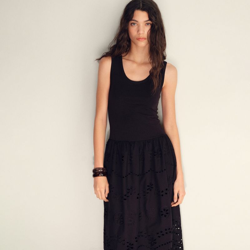 MANGO - Vestido Mujer Largo con Bordado de Algodón Mango 